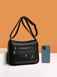 Túi đeo vai & đeo chéo họa tiết da thời trang mới 2024 dành cho nữ, Túi xách thường ngày dung tích lớn dành cho phụ nữ trung niên - màu đen - Xem 6