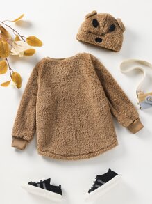 Toddler Boys Zip Up Teddy Coat - Coffee Brown - View 2