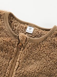 Toddler Boys Zip Up Teddy Coat - Coffee Brown - View 3