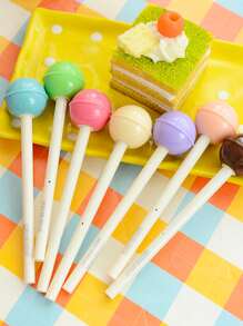 4pcs Random Color Creative Lollipop Shaped Neutral Pens, 0.5mm Black Refill, Suitable For Study And Office - Multicolor - View 2