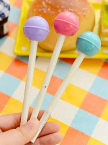 4pcs Random Color Creative Lollipop Shaped Neutral Pens, 0.5mm Black Refill, Suitable For Study And Office - Multicolor - View 4