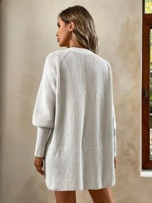 SHEIN LUNE Nữ Cardigans Thắt lưng màu trơn Giải trí - Màu be - Xem 2
