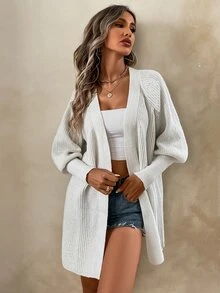 SHEIN LUNE Nữ Cardigans Thắt lưng màu trơn Giải trí - Màu be - Xem 5