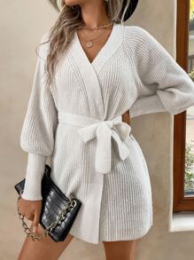 SHEIN LUNE Nữ Cardigans Thắt lưng màu trơn Giải trí - Màu be - Xem 1