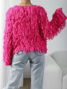 Allurite Cárdigan tipo bata de punto afelpado, top de manga larga