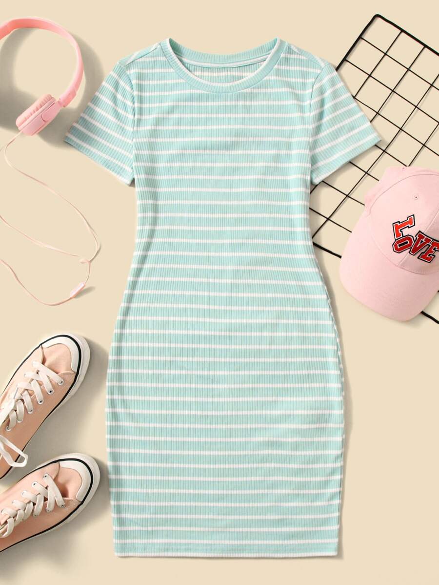 SHEIN Gorotas Adolescentes Vestidos Listrado Malhado