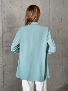 Blazer de cuello con solapa con botón - Celeste - Ver 2