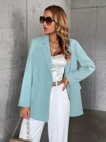 Blazer de cuello con solapa con botón - Celeste - Ver 1