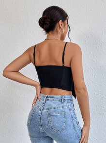 Chiquease Áo hai dây Nơ Bướm Dải chun màu trơn Giải trí - màu đen - Xem 2