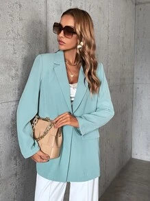 Blazer de cuello con solapa con botón - Celeste - Ver 3