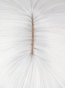 白色合成纖維26英寸長直齊瀏海女士假髮,耐高溫髮絲,適用於日常穿著、角色扮演和新年派對 - 白色 - 查看 5