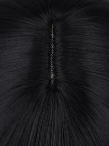 長黑色假髮帶劉海,女士直黑假髮,合成長直黑色劉海假髮,適用於日常穿戴 - 黑色 - 查看 3