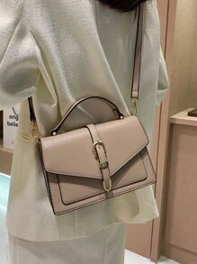 Bolso satchel minimalista y casual de negocios, ligero, con solapa (con broches de hardware aleatorios a ambos lados) para adolescentes, mujeres, estudiantes universitarias, principiantes y trabajadoras de cuello blanco. Perfecto para la oficina, la universidad, el trabajo, los negocios, los desplazamientos, al aire libre, los viajes, las salidas y como bolso casual de negocios para mujer.