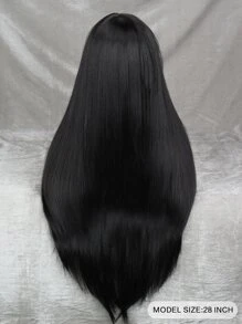長黑色假髮帶劉海,女士直黑假髮,合成長直黑色劉海假髮,適用於日常穿戴 - 黑色 - 查看 6