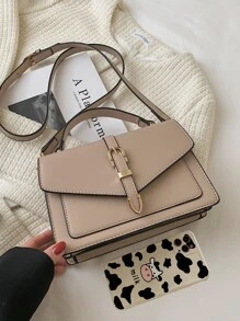 Bolso satchel minimalista y casual de negocios, ligero, con solapa (con broches de hardware aleatorios a ambos lados) para adolescentes, mujeres, estudiantes universitarias, principiantes y trabajadoras de cuello blanco. Perfecto para la oficina, la universidad, el trabajo, los negocios, los desplazamientos, al aire libre, los viajes, las salidas y como bolso casual de negocios para mujer.