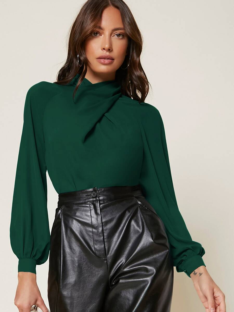 SHEIN Privé Cross Wrap Front Bishop Sleeve Top