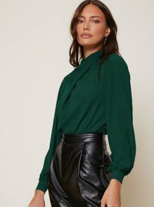 SHEIN Privé Cross Wrap Front Bishop Sleeve Top