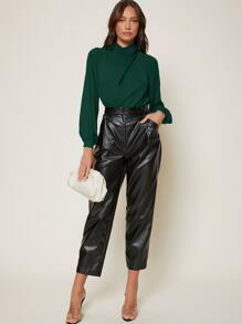 SHEIN Privé Cross Wrap Front Bishop Sleeve Top