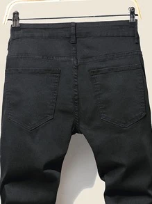 Manfinity LEGND Quần Jeans Skinny Nam Rag Stitching Ripped Frayed Splash Ink, Quần Jeans Cargo Dài Ôm Vừa Màu Đen, Dành Cho Chồng, Quà Tặng Bạn Trai - màu đen - Xem 6
