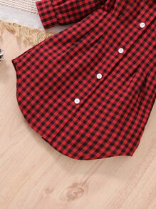嬰兒格子圖案襯衫連衣裙 - 彩色 - 查看 3