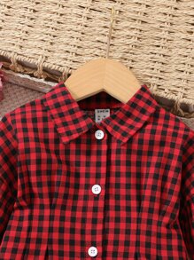 嬰兒格子圖案襯衫連衣裙 - 彩色 - 查看 5