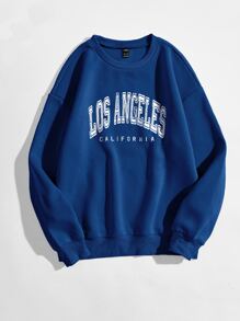 Flirla Plus Letter Graphic Drop Shoulder Sweatshirt - Blue - View 1