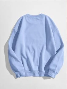 Flirla Áo nỉ Plus Size Lá thư Giải trí - Màu xanh nhạt - Xem 2