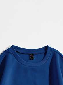 Flirla Plus Letter Graphic Drop Shoulder Sweatshirt - Blue - View 3