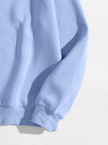 Flirla Áo nỉ Plus Size Lá thư Giải trí - Màu xanh nhạt - Xem 4