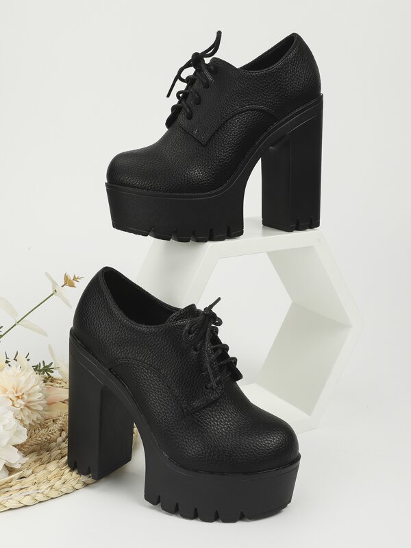 حذاء أكسفورد حذاء كعب مكتنز رباط امامي