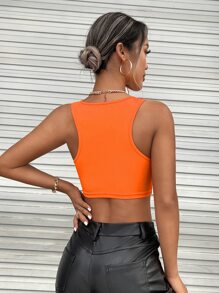 SHEIN ICON Top tank corto con abertura delantera tejido de canalé - Naranja - Ver 2