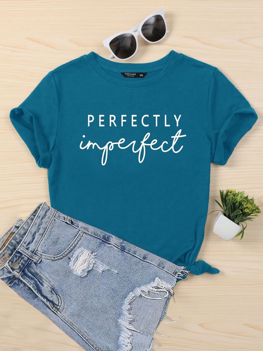 Mulvari 大碼字母圖案T恤 - 水鴨藍 - 查看 1