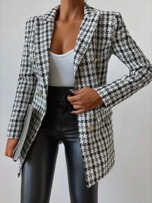 RueChic Plaid Lapel Collar Double Breasted Overcoat - Multicolor - View 1