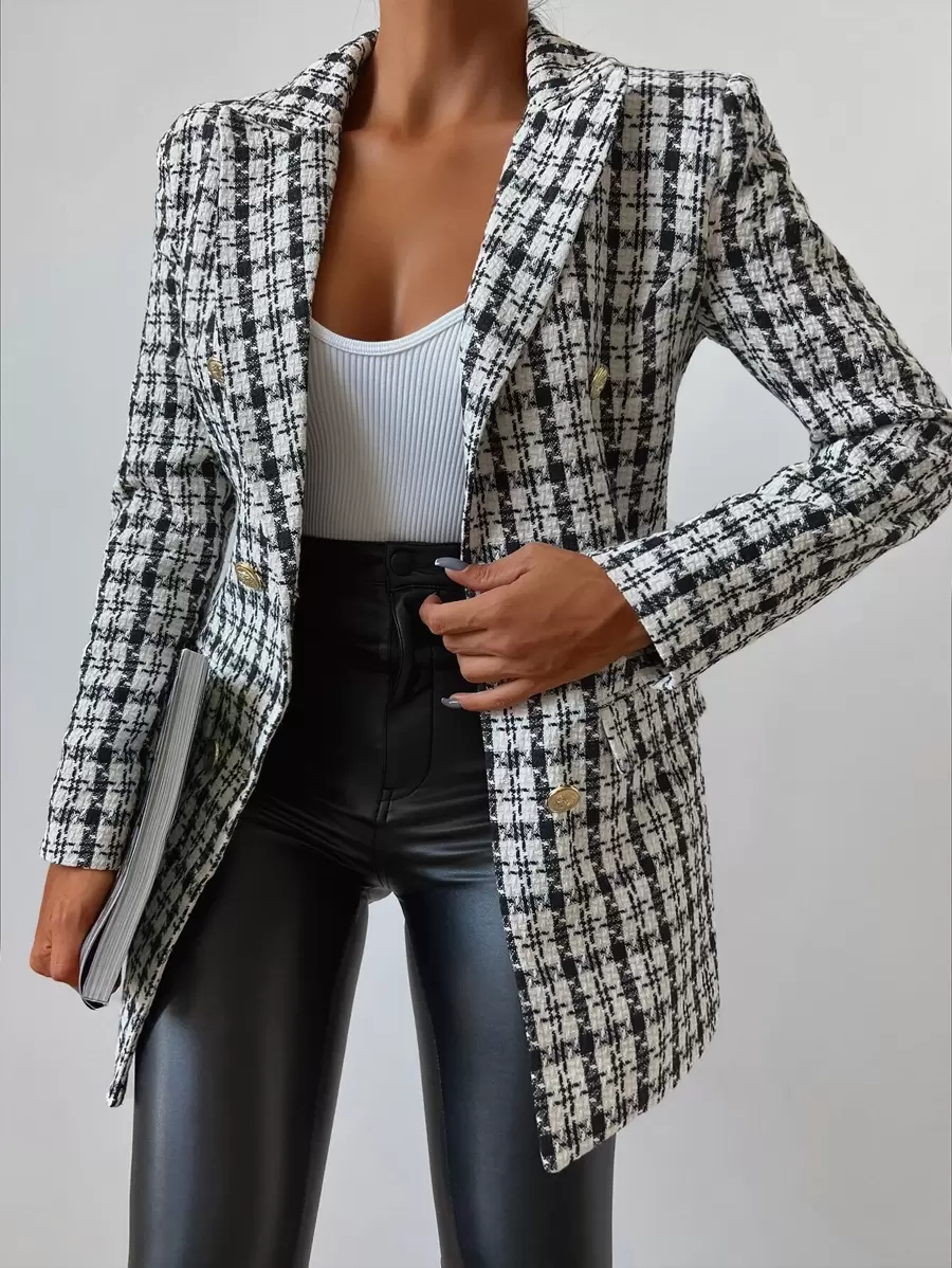 RueChic Plaid Lapel Collar Double Breasted Overcoat - Multicolor - View 1