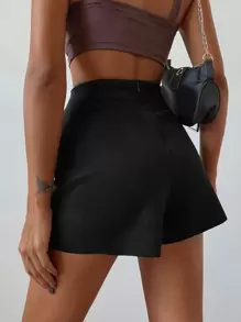 Zip Side Wrap Skort - Black - View 2