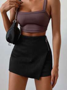 Zip Side Wrap Skort - Black - View 4