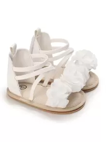 嬰兒花朵裝飾踝帶涼鞋 - 白色 - 查看 1