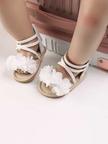 嬰兒花朵裝飾踝帶涼鞋 - 白色 - 查看 3