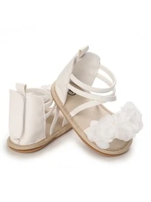 嬰兒花朵裝飾踝帶涼鞋 - 白色 - 查看 4
