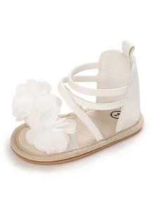 嬰兒花朵裝飾踝帶涼鞋 - 白色 - 查看 5