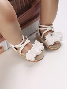 嬰兒花朵裝飾踝帶涼鞋 - 白色 - 查看 6