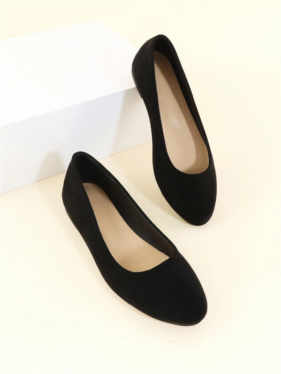 Faux Suede Slip On Ballet Flats - Black - View 1