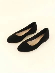 Faux Suede Slip On Ballet Flats - Black - View 2