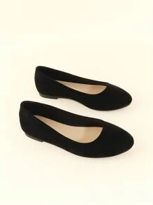 Faux Suede Slip On Ballet Flats - Black - View 3