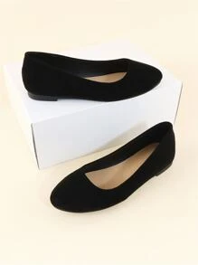 Faux Suede Slip On Ballet Flats - Black - View 4