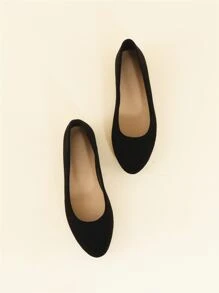 Faux Suede Slip On Ballet Flats - Black - View 5