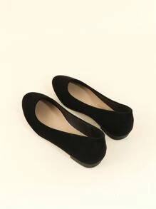 Faux Suede Slip On Ballet Flats - Black - View 6
