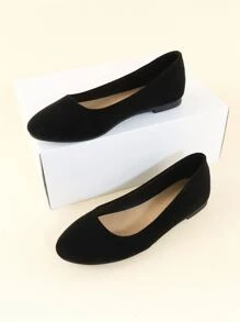 Faux Suede Slip On Ballet Flats - Black - View 7