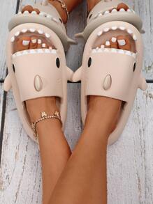 Dép đế dày hở mũi hình cá mập, Dép đi biển hoạt hình dễ thương, Dép đi biển dự tiệc mùa hè cho cả nam và nữ - Màu be - Xem 3