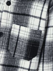 SHEIN Tween Boy Plaid Patched Pocket Hooded Shirt Without Tee - Black and White - View 3